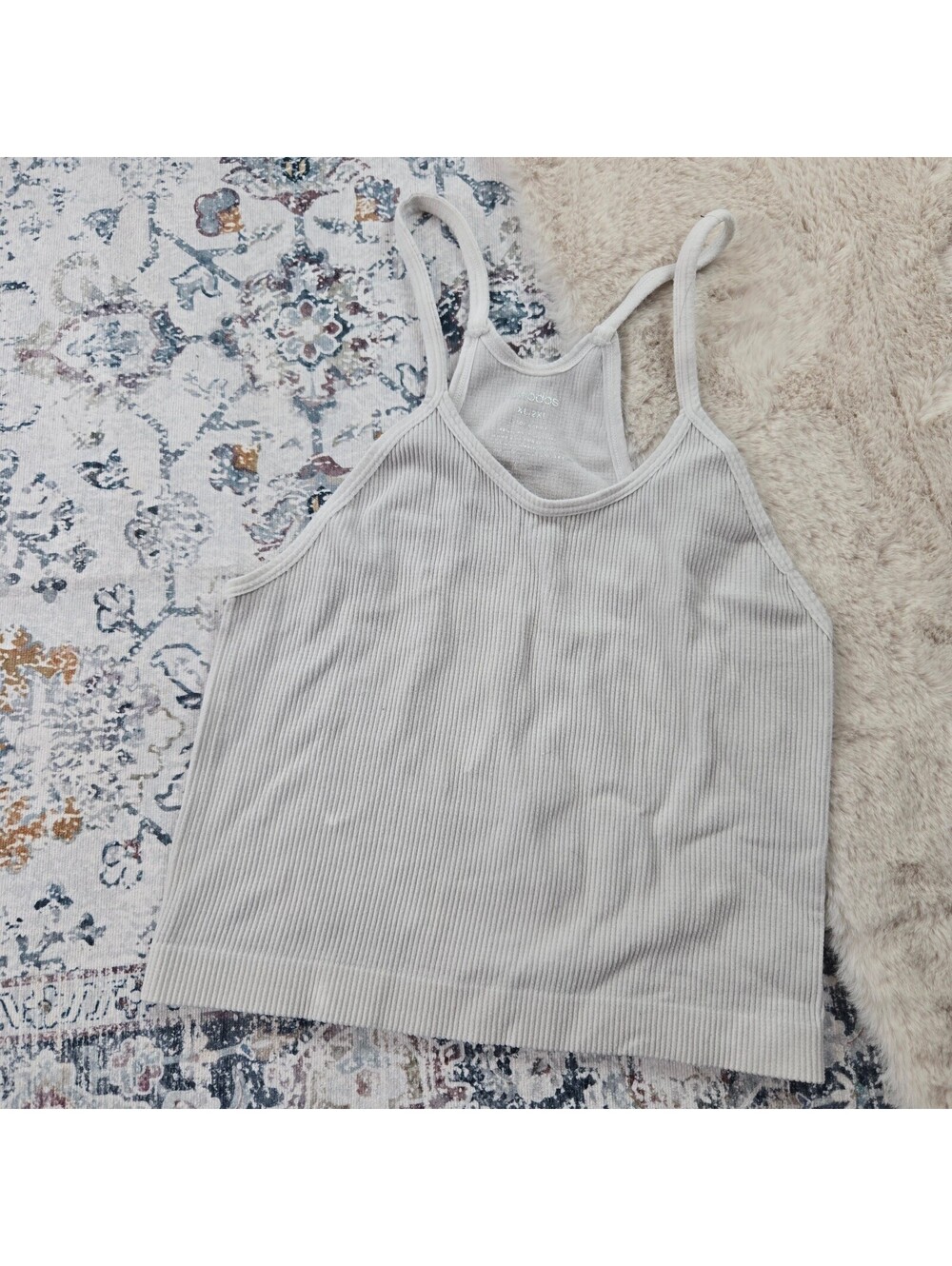 Ododos White Ribbed High Neck Tank Top Women XL/XXL